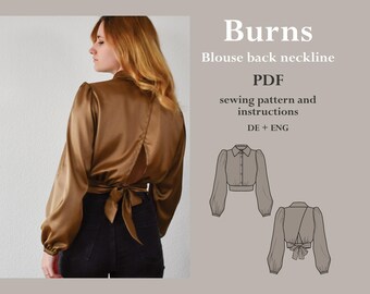 Blouse back neckline cut-out - digital PDF pattern with sewing instructions ENGLISH lucy.sonnenschein.design (size 32-48)