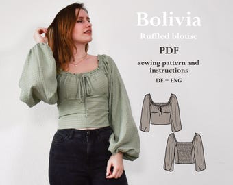 Lovely blouse with gathered cups - digital PDF pattern with sewing instructions ENGLISH lucy.sonnenschein.design (size 32-48)