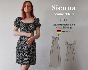 Summer dress cups gathered - digital PDF sewing pattern with sewing instructions German lucy.sonnenschein.design (size 32-48)