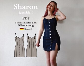 Tight denim dress - digital PDF sewing pattern with sewing instructions German lucy.sonnenschein.design (size 32-48)