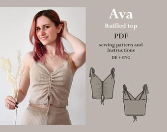 V-neckline top front gathered - digital PDF pattern with sewing instructions ENGLISH lucy.sonnenschein.design (size Xs-XL)