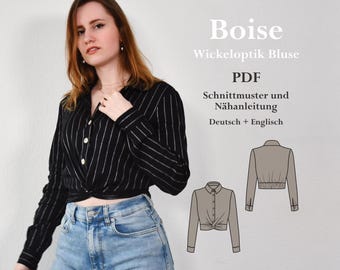 Blouse wrap look/knot detail - digital PDF sewing pattern with sewing instructions German lucy.sonnenschein.design (32-48)