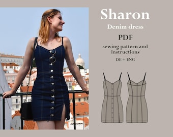 Fitted denim dress - digital PDF pattern with sewing instructions ENGLISH lucy.sonnenschein.design (size 32-48)