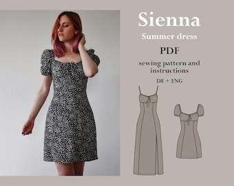 Summer dress gathered cups - digital PDF pattern with sewing instructions ENGLISH lucy.sonnenschein.design (size 32-48)