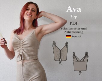 V-neck top gathers - digital PDF sewing pattern with sewing instructions German lucy.sonnenschein.design (Xs-XL)