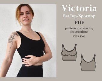 Top reggiseno/Top sportivo - Victoria - Cartamodello PDF con istruzioni per cucire - Tedesco + inglese