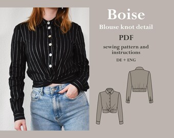 Blouse wrap optic/knot detail - digital PDF pattern with sewing instructions ENGLISH lucy.sonnenschein.design (size 32-48)