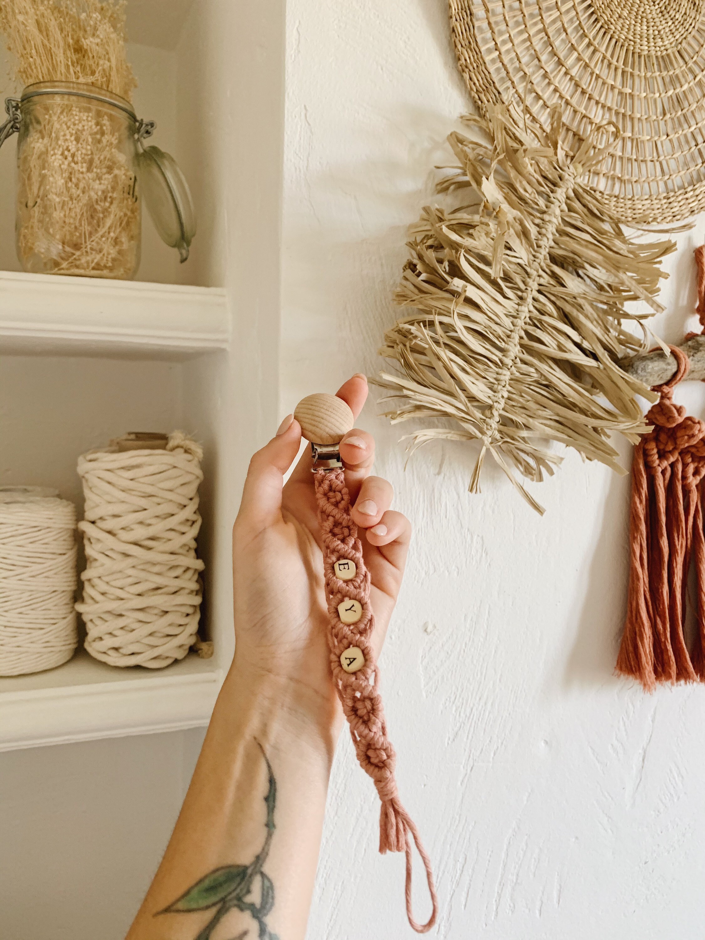 Attached macramé nipple with first name - custom nipple attachment