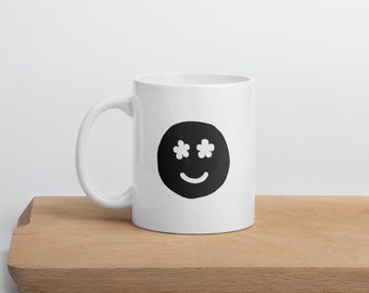 Smiley Face Mug, White Glossy Mug, Coffee Mug, Gift for her, Gift for him, Coffee Break, Gift Ideas for all, Cute Drinkware