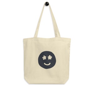 Smiley Face Canvas Bag, Tote, Reusable Shopping Bag, Trendy, Minimalist
