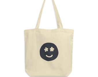 Smiley Face Canvas Bag, Tote, Reusable Shopping Bag, Trendy, Minimalist