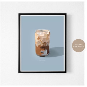 Printable Design, "Iced, Iced Baby", Digital Illustration, Cute, Digital Art Print, Wall Art, Iced Coffee, Coffee Lover