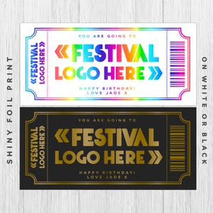 Personalised Foil Festival Keepsake Ticket Voucher, Surprise Customised Event Gift Card