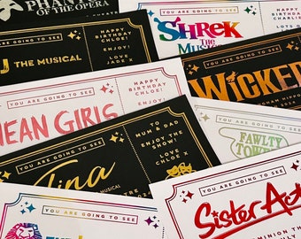 Personalised Foil Theatre Keepsake Ticket Voucher, Surprise Customised Gift Card, Musical Show