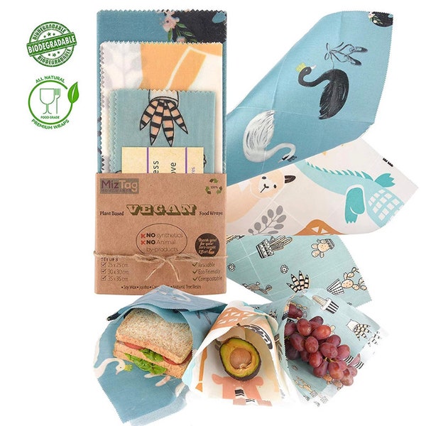 Complete Start Kit | Vegan Reusable Food and Sandwich Wraps Set of 3 (SML) | Wax Bar