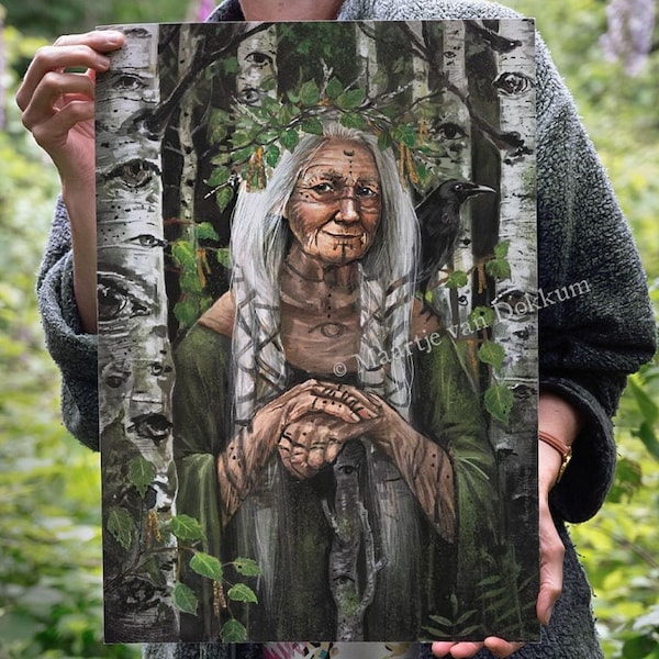 Limited edition big poster - Birch Crone - witchy art print on eco paper