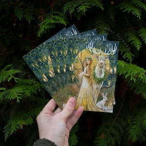 Set van 5 of 10 kaarten - Yule Princess St. Lucia - door mensen gemaakte kerstkunstafdrukken op duurzaam papier