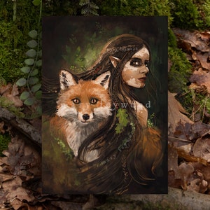 Tarjeta - Fox fairy vitiligo art - impresión de arte brujo en papel sostenible