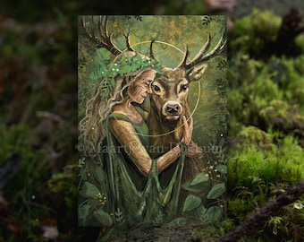Card - Forest deer mother - fantasy art print on sustainable paper