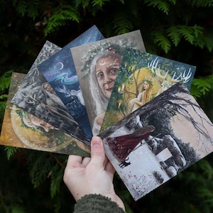 Zestaw 6 kart - Yule/Christmas Witches - wydruki sztuki fantasy na papierze ekologicznym