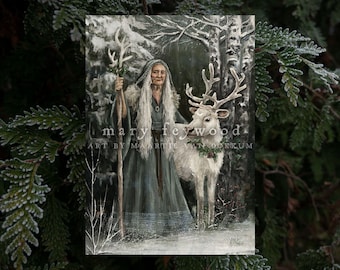 Card Yule/Christmas Reindeer Crone - witchy art on sustainable paper