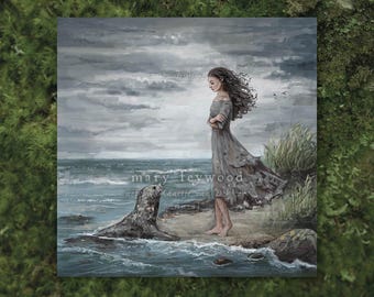 Tarjeta - Mujer Selkie - Impresión artística folclórica en papel sostenible