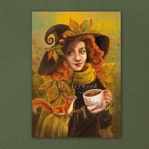 Kaart - Autumn/Mabon Tea Witch - heksenkunstprint op duurzaam papier