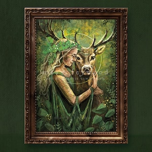 Poster - Forest deer mother - fantasy art printed on sustainable paper