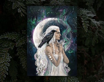 Karte - Mene Moon Goddess - Hexenkunstdruck auf nachhaltigem Papier