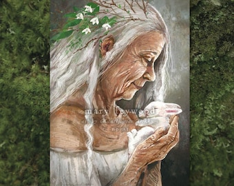Cartão - A Anciã de Imbolc - impressão de arte fantástica em papel sustentável