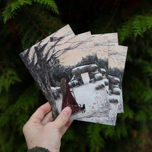 Set van 5 of 10 kaarten - The Winter Way - door mensen gemaakte kerstkunstprints op duurzaam papier