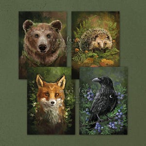 Set di carte - Spiriti animali della foresta - stampa artistica fantasy su carta ecologica