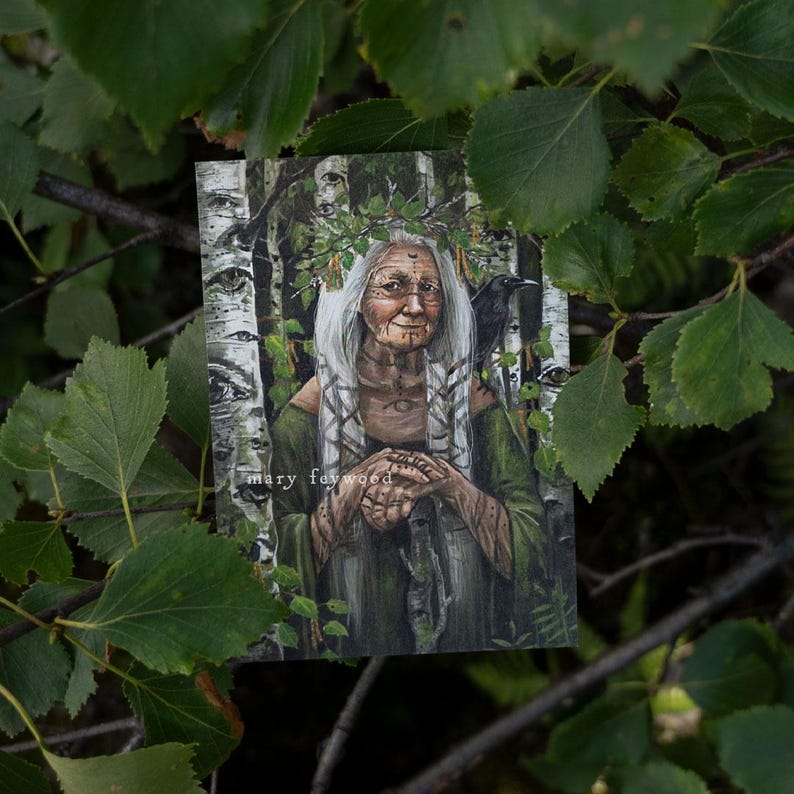 Cartão - Árvore velha: Bétula - arte de bruxa em papel sustentável imagem 1