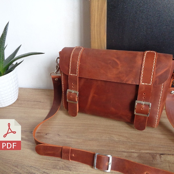 Leather Old Style Messenger Bag PDF Pattern | Woman Messenger Bag | Man Messenger Bag | Handmade Bag Template | With Video Tutorial