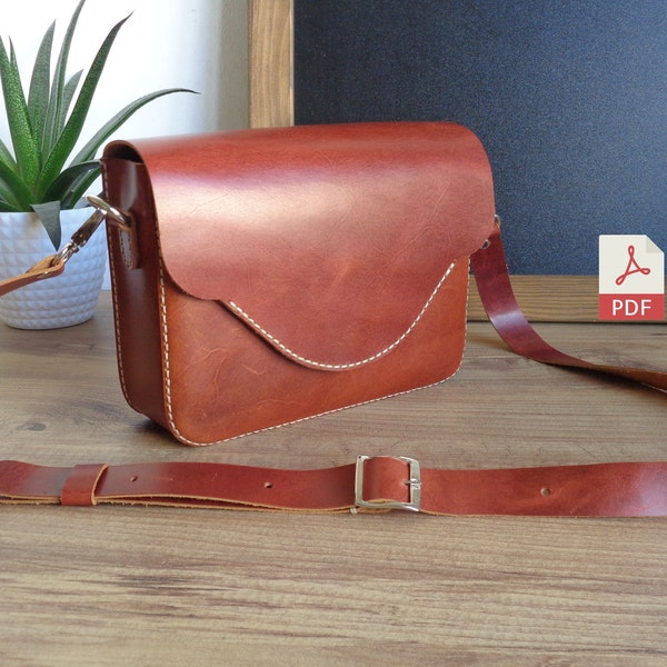 Leather Retro Style Woman Bag PDF Pattern | Leather Satchel Bag Template | Leather Crossbody Bag | Shoulder  Bag PDF  with Video Instruction