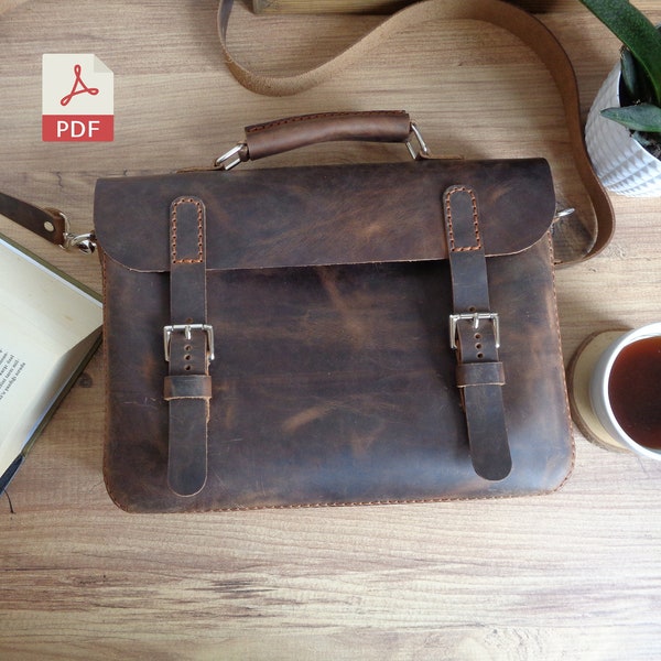 Leather Classic Messenger PDF Pattern | Satchel Bag Pattern | Digital PDF Template | Man Leather Bag | Woman Bag PDF  + Video Tutorial