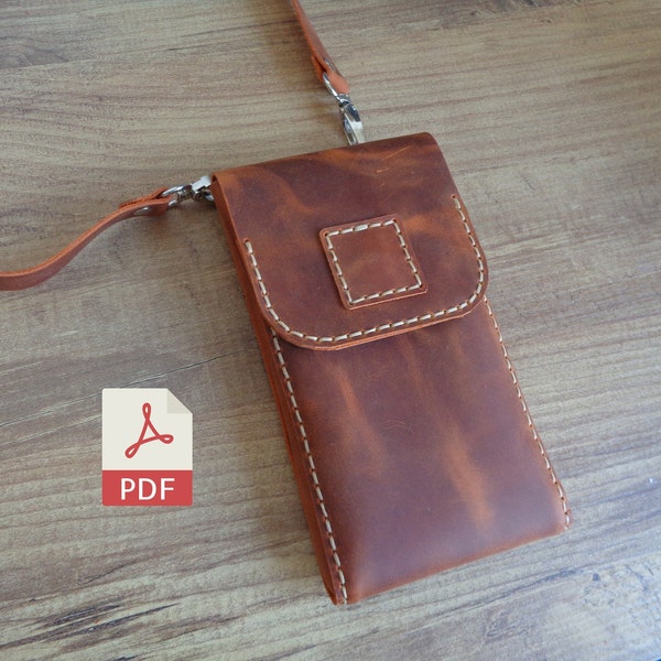 Leather Smartphone Neck Pattern | Leather Phone Case Template | Phone Wallet PDF | Smartphone Bag | Smartphone Neck Pouch |  Video Tutorial