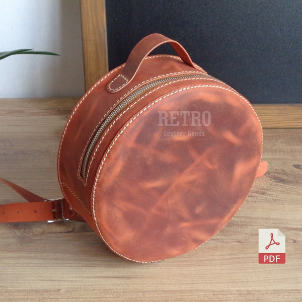 Leather Round Woman Backpack PDF Pattern | Circle Backpack PDF Template | Small Leather Bag | Zipper Backpack PDF | With Video Tutorial
