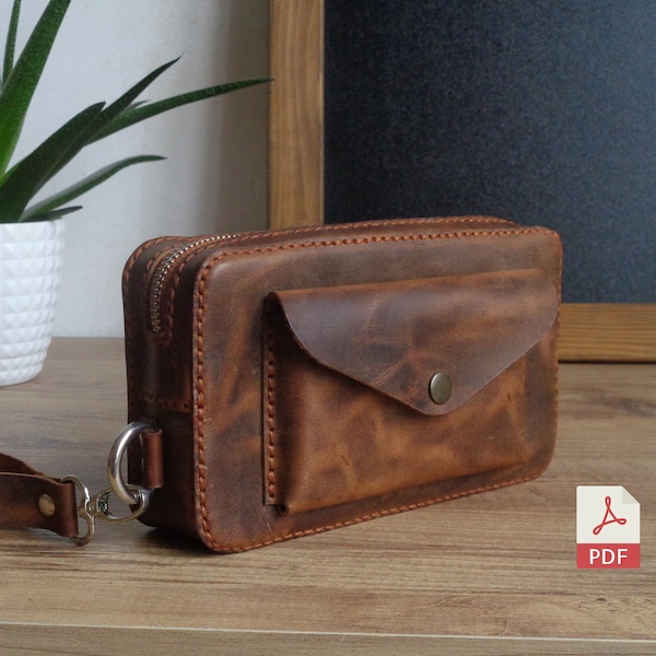 Leather Zipper Clutch and Belt Bag PDF Pattern | Belt Pouch Template | Man Dopp Kit Pattern | Diy Leather Pattern| Phone Bag Video Tutorial