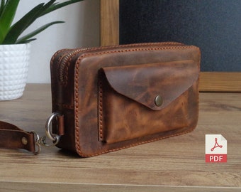 Leather Zipper Clutch and Belt Bag PDF Pattern | Belt Pouch Template | Man Dopp Kit Pattern | Diy Leather Pattern| Phone Bag Video Tutorial