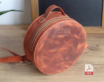 Sac à dos rond en cuir pour femme Patron PDF | Modèle PDF de sac à dos rond | Petit sac en cuir | Sac à dos à fermeture éclair PDF | Avec tutoriel vidéo