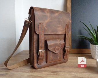Leather Vertical Messenger PDF Pattern | Long Messenger Bag Pattern | Digital PDF Template | Man Leather Bag |Woman Bag PDF & Video Tutorial