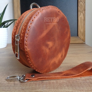 Bolso de mano con cinturón y mini círculo de cuero Patrón PDF / Bolso de pulsera diy / Cartera circular pequeña / Bolso con cinturón y clutch / Bolso de cuero diy + Video