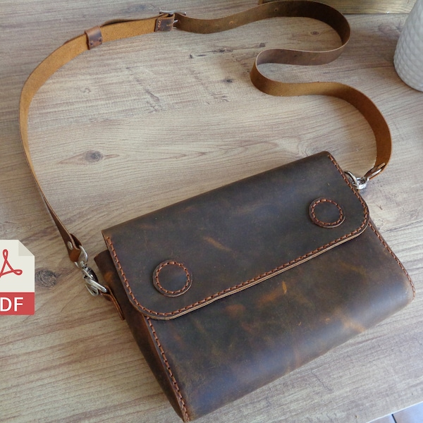 Messenger-Muster aus Leder im Retro-Stil | Kleine Umhängetasche | Damen Messenger Bag | Herren Ledertasche PDF | Diy Messenger Bag + Video-Tutorial