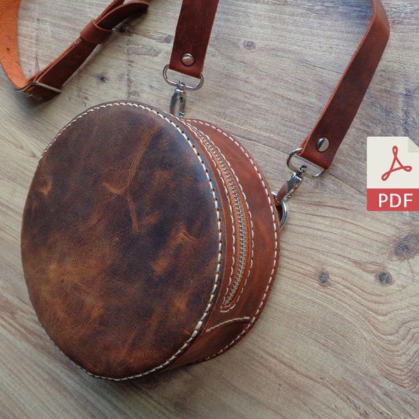 Leather Circle Bag Pattern | Round Bag Template Pdf | Leather Bag Pattern | Crossbody Circle Template | Leather Round Pdf | Video Tutorial