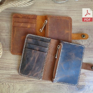 Padrão de carteira de couro com zíper vertical em PDF | Padrão de carteira de cartão | Carteira de couro feita à mão | Modelo de carteira de cartão com zíper | Tutorial em vídeo