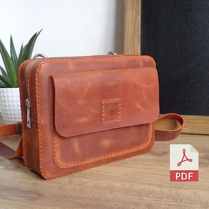 Leder Reißverschluss Messenger Bag PDF Schnittmuster | Ledertasche Vorlage | Frau Reißverschluss Tasche Muster | Man Messenger Bag Muster | Mit Video Tutorial