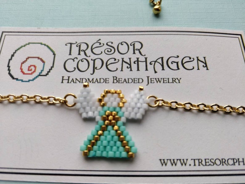 Beautiful Christmas Angel beaded necklace in mint green white and gold