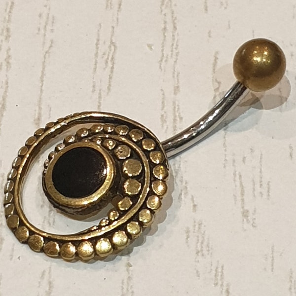 Bauchnabel Piercing mit Onyx , Antik Gold, Mandala