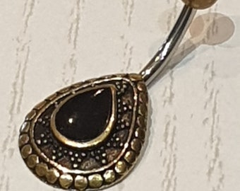 Bauchnabel Piercing mit Onyx , Antik Gold